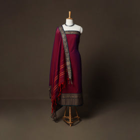 Dharwad Cotton 3pc Plain Unstitched Dress Material Suit Set with Woven Border 49