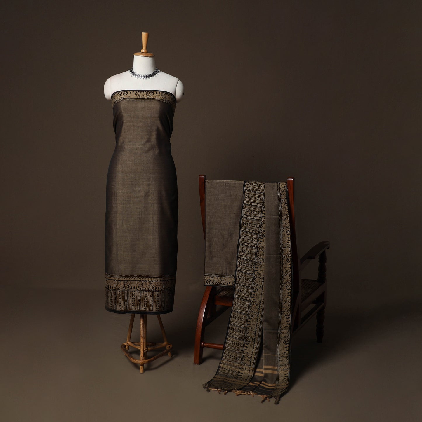 Dharwad Cotton 3pc Plain Unstitched Dress Material Suit Set with Woven Border 50