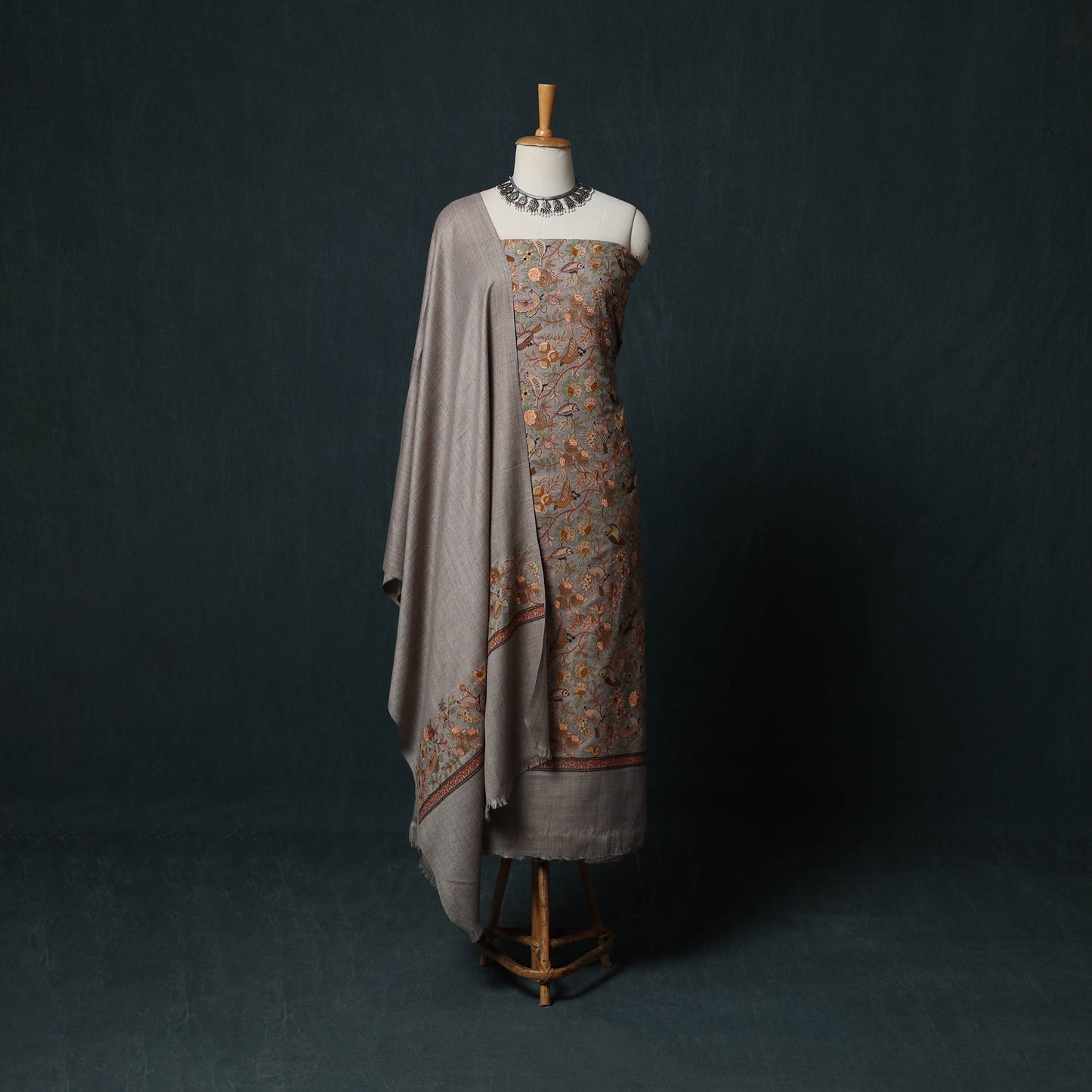 3pc Heavy Embroidered Wool Unstitched Dress Material Suit Set 53