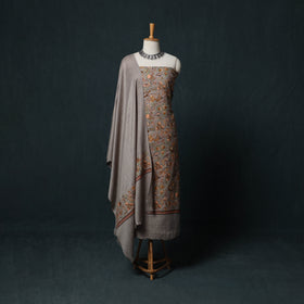 3pc Heavy Embroidered Wool Unstitched Dress Material Suit Set 53