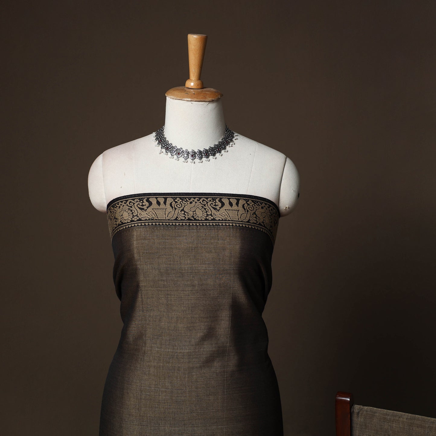 Dharwad Cotton 3pc Plain Unstitched Dress Material Suit Set with Woven Border 50
