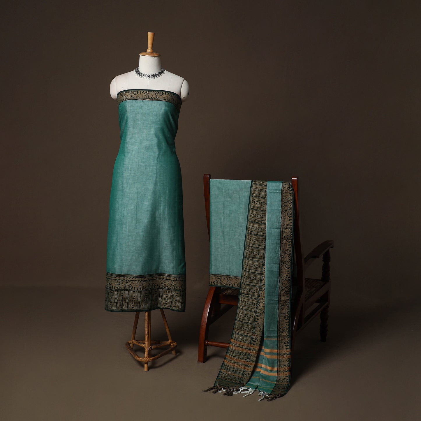 Dharwad Cotton 3pc Plain Unstitched Dress Material Suit Set with Woven Border 51