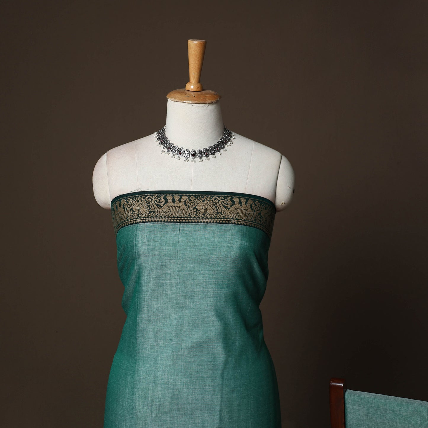 Dharwad Cotton 3pc Plain Unstitched Dress Material Suit Set with Woven Border 51