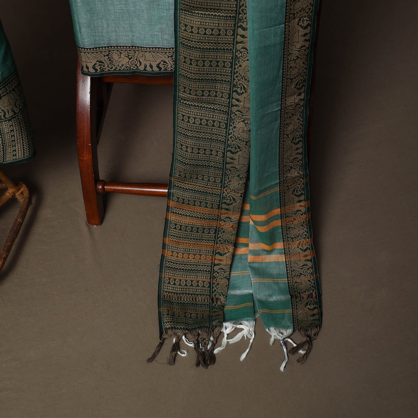 Dharwad Cotton 3pc Plain Unstitched Dress Material Suit Set with Woven Border 51
