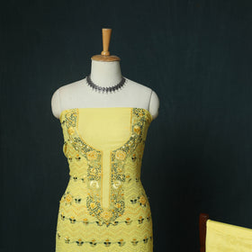 Yellow - Hand Embroidered Georgette 3pc Unstitched Dress Material 14