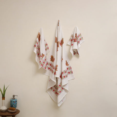 White - waffle weave cotton handwoven sanganeri towel (set