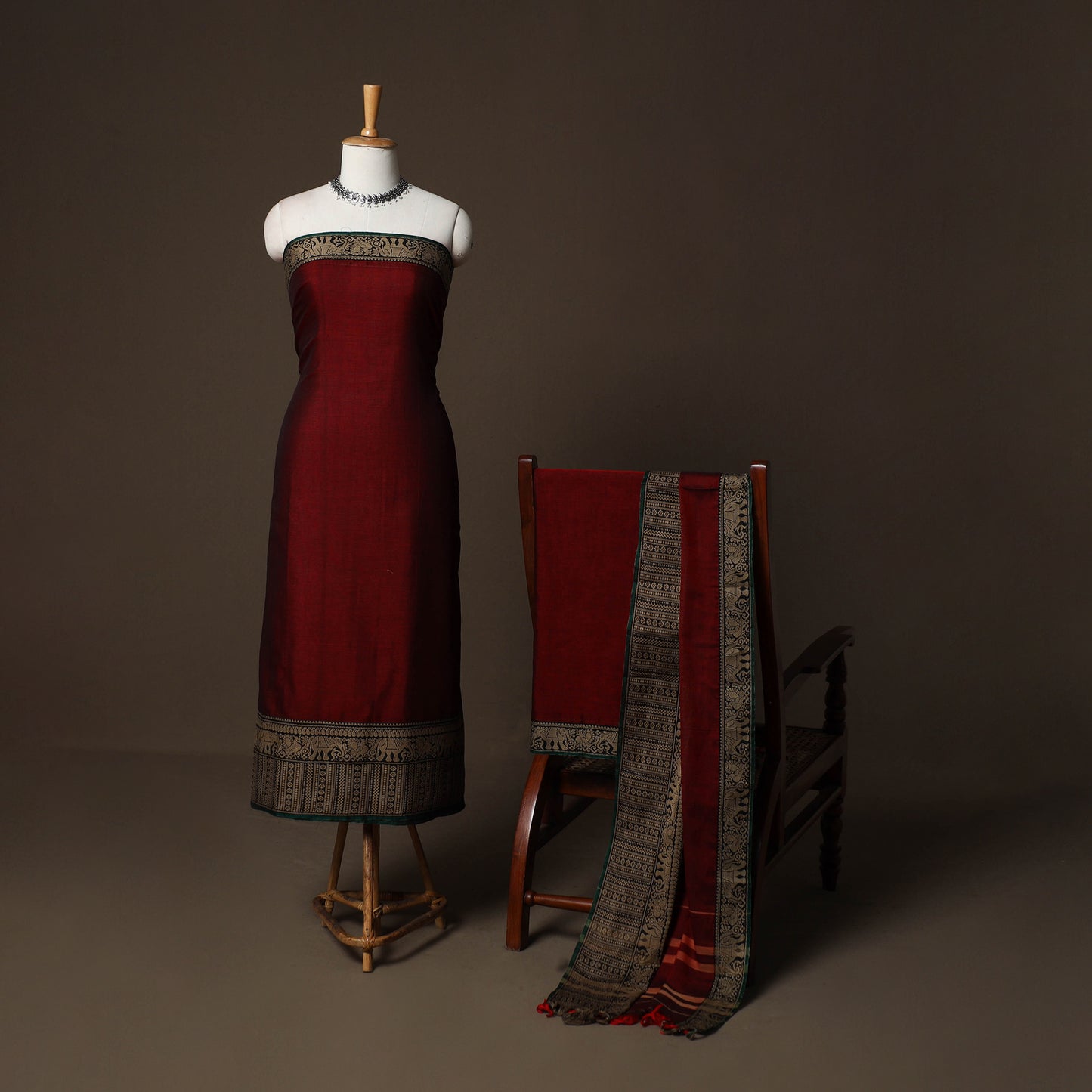 Dharwad Cotton 3pc Plain Unstitched Dress Material Suit Set with Woven Border 52