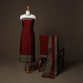Dharwad Cotton 3pc Plain Unstitched Dress Material Suit Set with Woven Border 52
