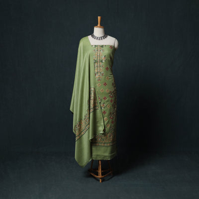 3pc Heavy Embroidered Wool Unstitched Dress Material Suit Set 57