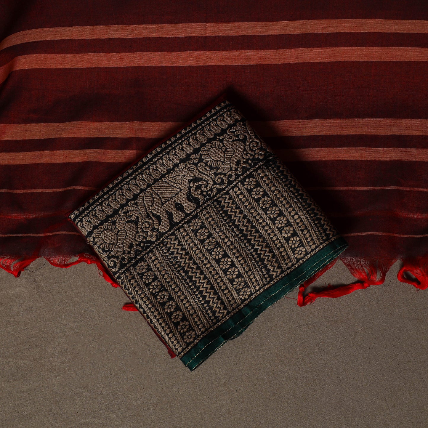 Dharwad Cotton 3pc Plain Unstitched Dress Material Suit Set with Woven Border 52