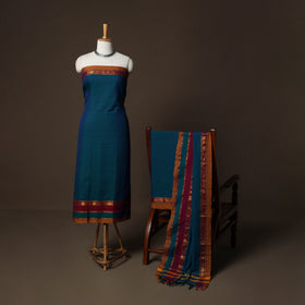 Dharwad Cotton 3pc Plain Unstitched Dress Material Suit Set with Woven Border 53