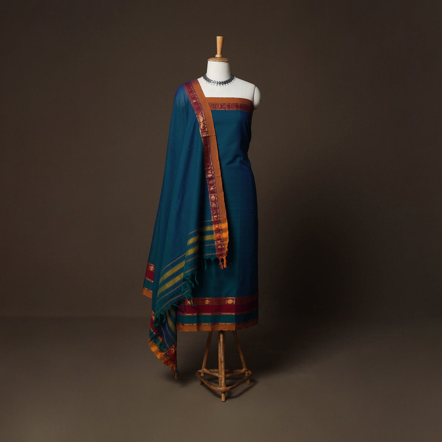 Dharwad Cotton 3pc Plain Unstitched Dress Material Suit Set with Woven Border 53