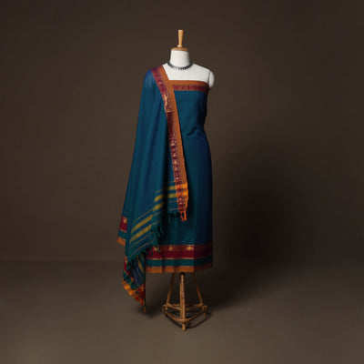 Dharwad Cotton 3pc Plain Unstitched Dress Material Suit Set with Woven Border 53