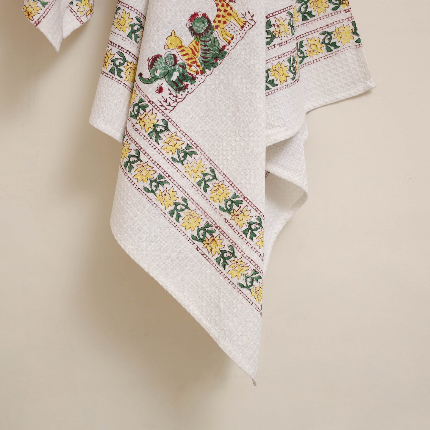 White - waffle weave cotton handwoven sanganeri towel (set