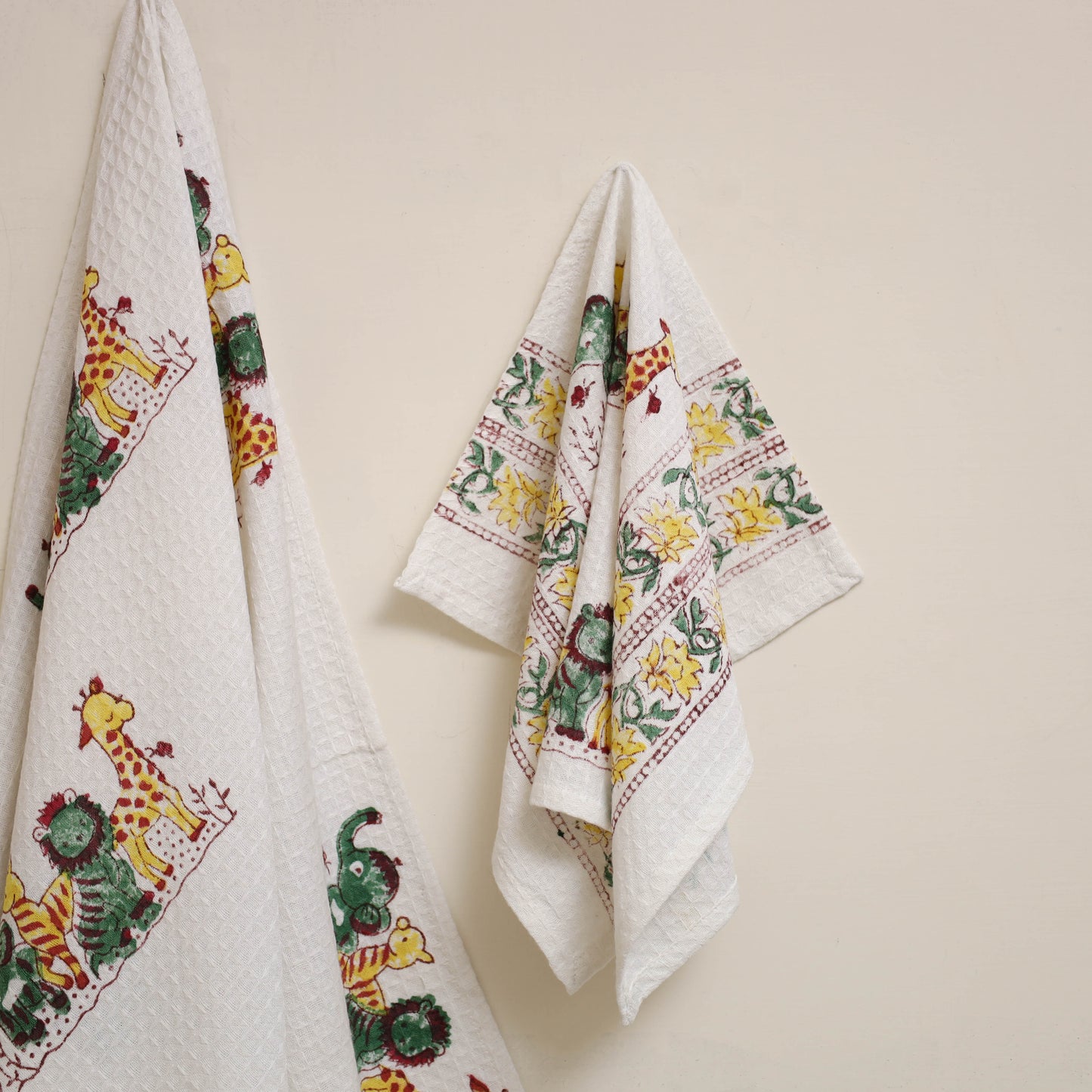 White - waffle weave cotton handwoven sanganeri towel (set