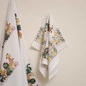 White - waffle weave cotton handwoven sanganeri towel (set