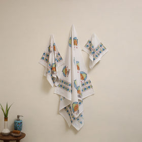 White - waffle weave cotton handwoven sanganeri towel (set