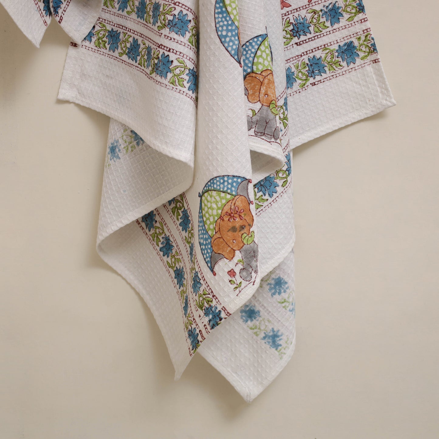 White - waffle weave cotton handwoven sanganeri towel (set