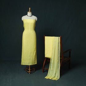 Yellow - Hand Embroidered Muslin 3pc Unstitched Dress Material 19