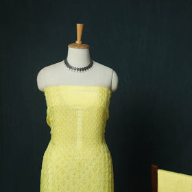 Yellow - Hand Embroidered Muslin 3pc Unstitched Dress Material 19