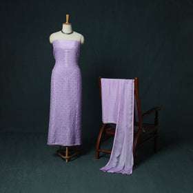 Purple - Hand Embroidered Muslin 3pc Unstitched Dress Material 20