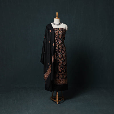 3pc Heavy Embroidered Wool Unstitched Dress Material Suit Set 62