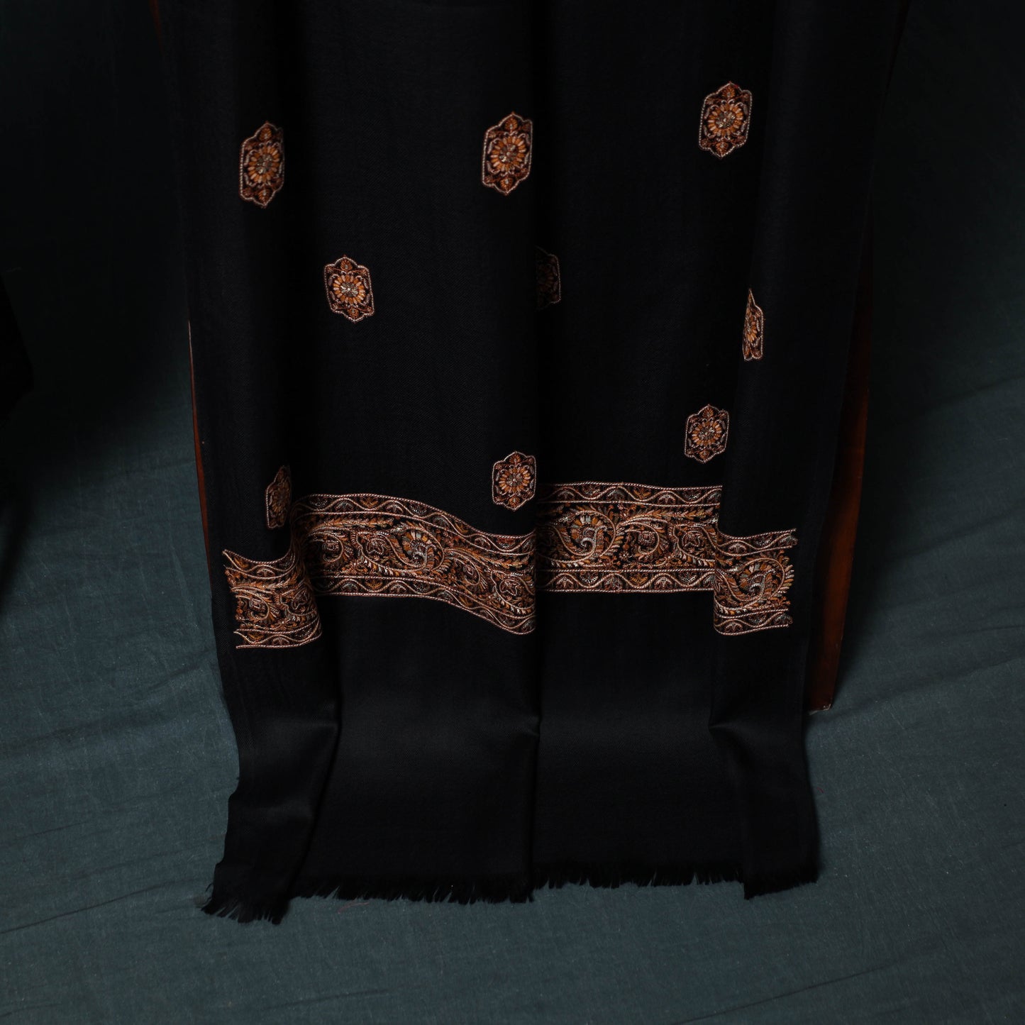 3pc Heavy Embroidered Wool Unstitched Dress Material Suit Set 62