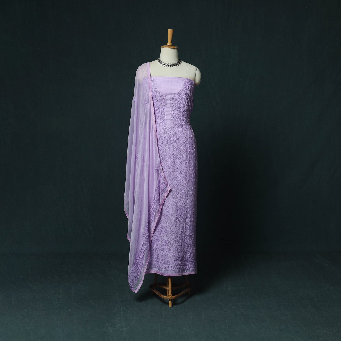 Purple - Hand Embroidered Muslin 3pc Unstitched Dress Material 20