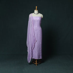 Purple - Hand Embroidered Muslin 3pc Unstitched Dress Material 20
