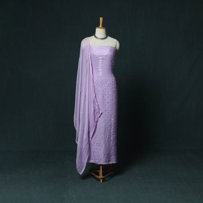 Purple - Hand Embroidered Muslin 3pc Unstitched Dress Material 20