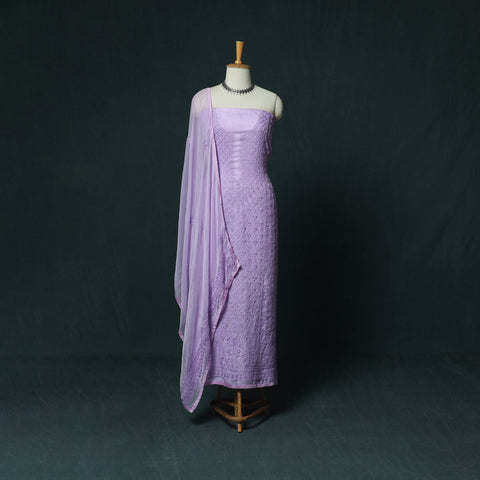 Purple - Hand Embroidered Muslin 3pc Unstitched Dress Material 20