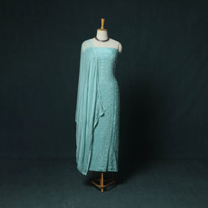 Blue - Hand Embroidered Muslin 3pc Unstitched Dress Material 21