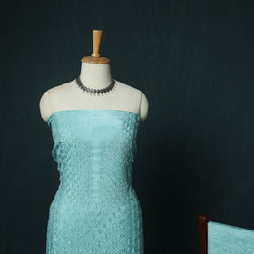 Blue - Hand Embroidered Muslin 3pc Unstitched Dress Material 21
