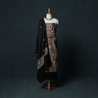 3pc Heavy Chain Stitch Embroidered Wool Unstitched Dress Material Suit Set 65
