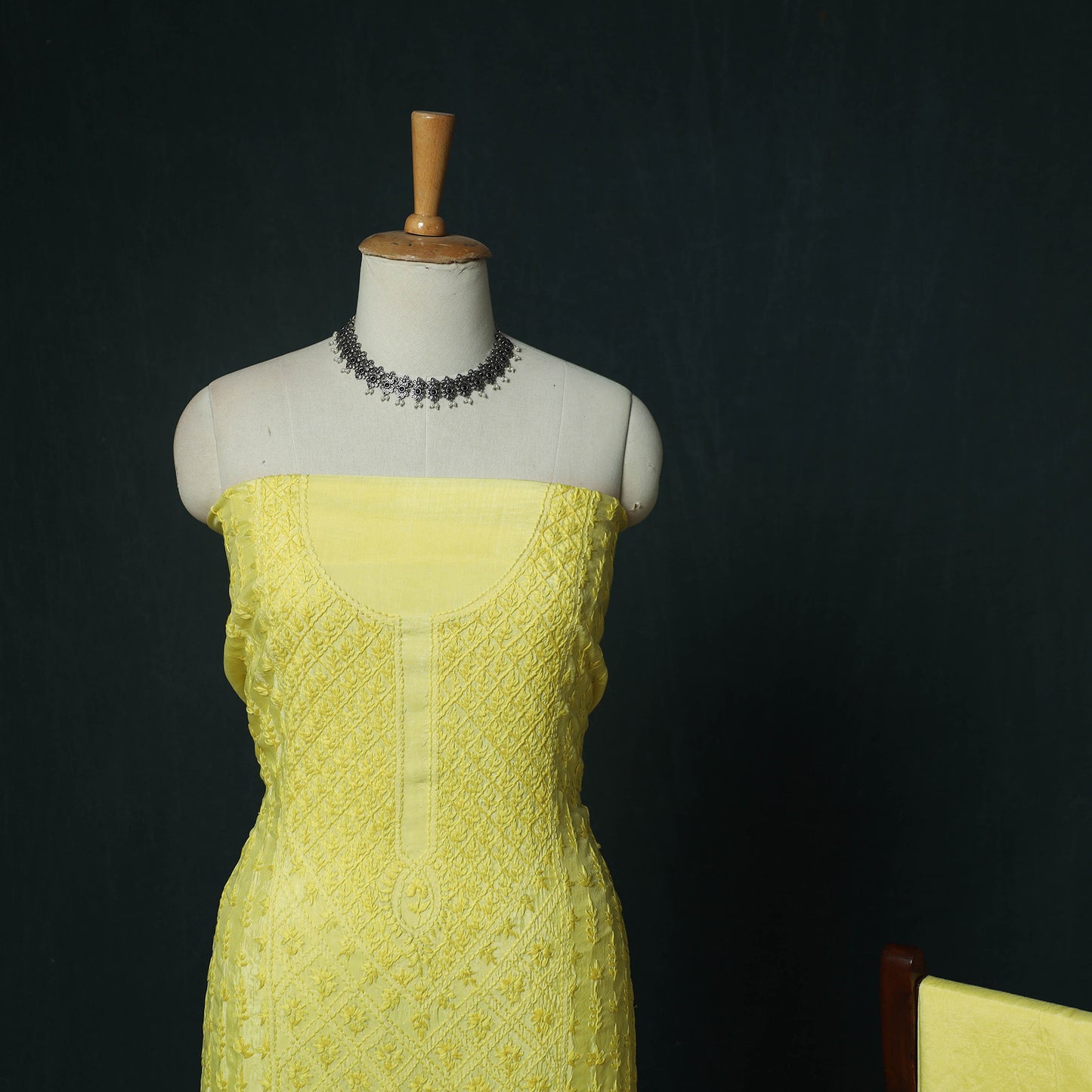 Yellow - Hand Embroidered Muslin 3pc Unstitched Dress Material 22
