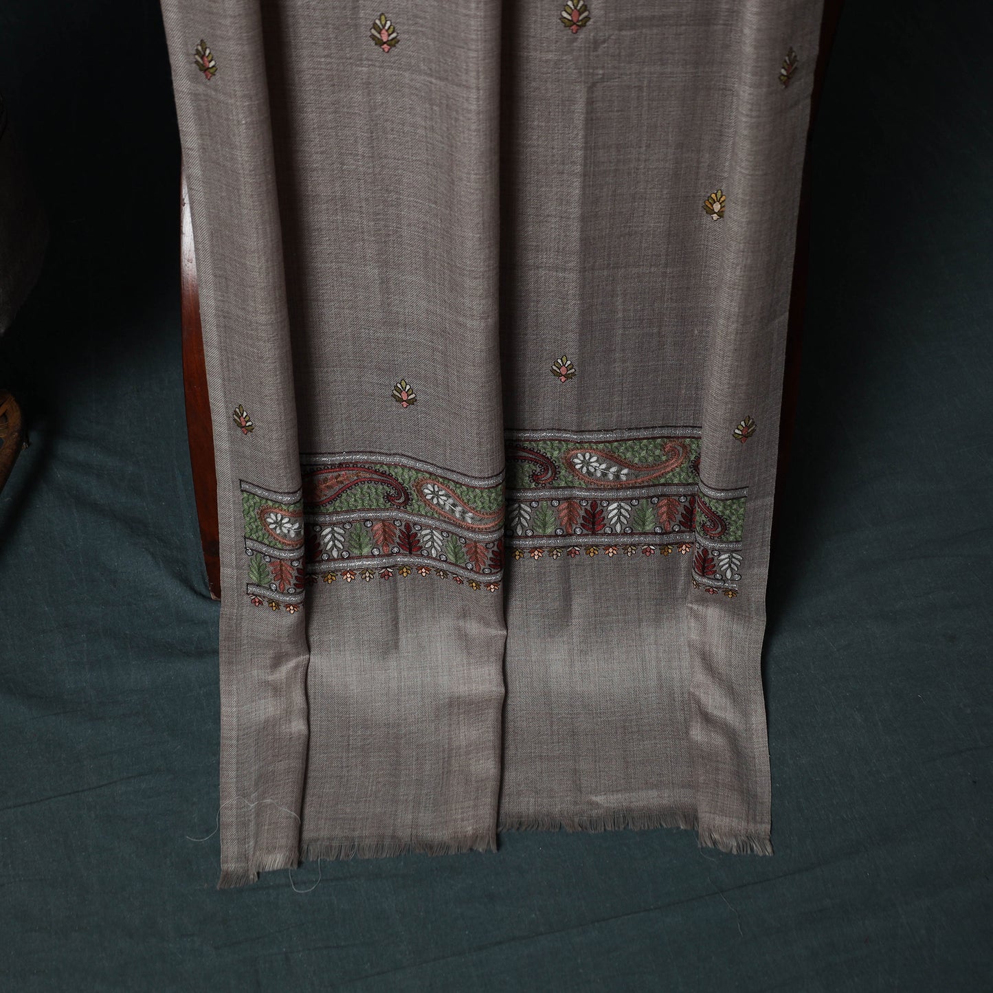 3pc Heavy Chain Stitch Embroidered Wool Unstitched Dress Material Suit Set 66