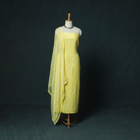 Yellow - Hand Embroidered Muslin 3pc Unstitched Dress Material 24