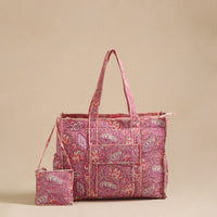 Sanganeri Print Quilted Cotton Tote Bag 06