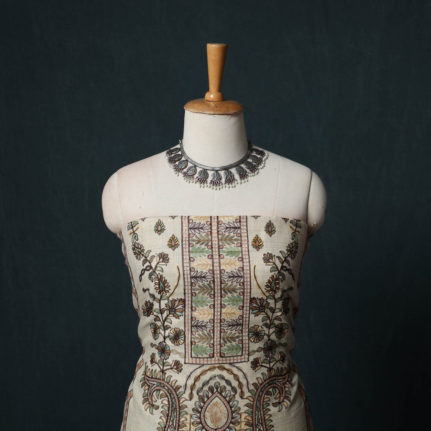 3pc Heavy Chain Stitch Embroidered Wool Unstitched Dress Material Suit Set 71