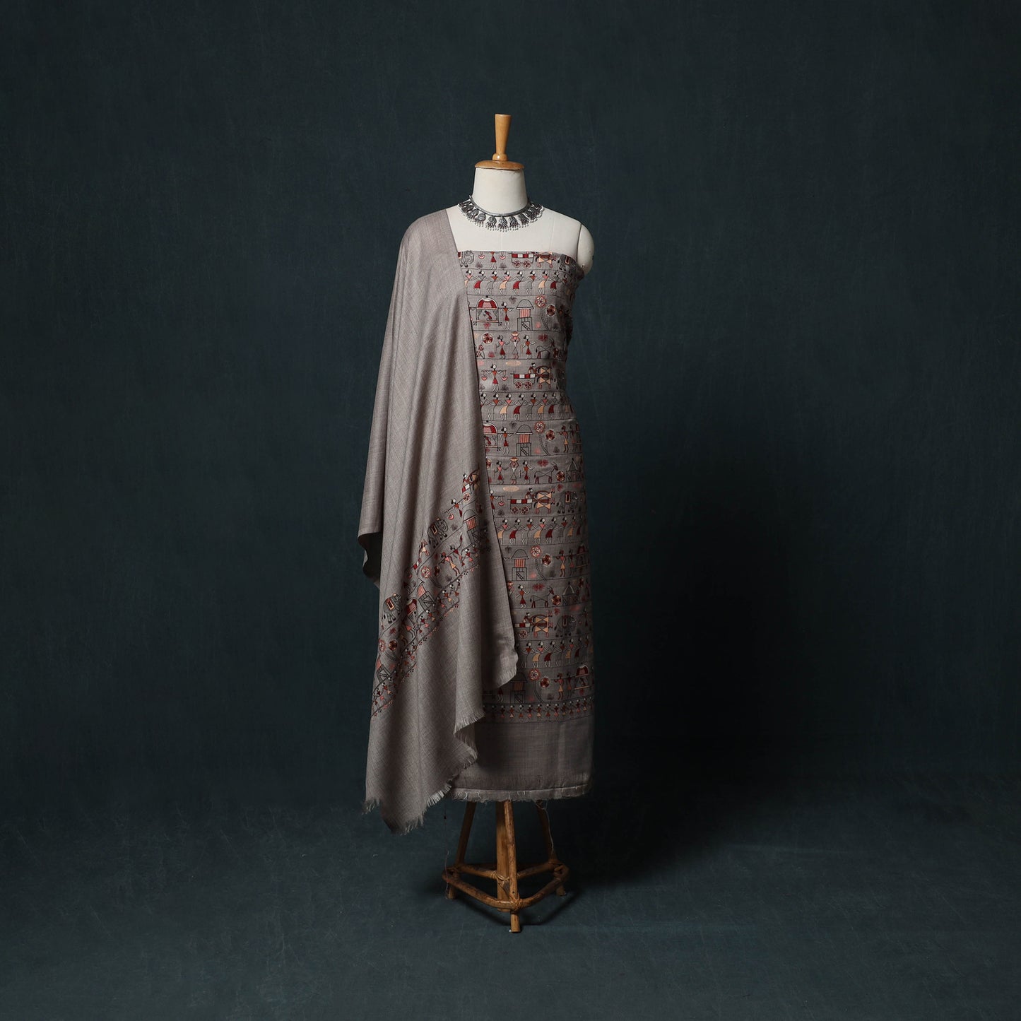 3pc Heavy Embroidered Wool Unstitched Dress Material Suit Set 72