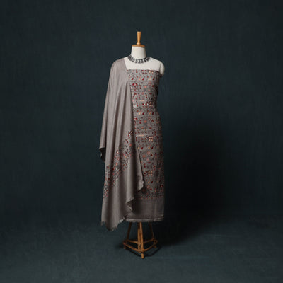 3pc Heavy Embroidered Wool Unstitched Dress Material Suit Set 72