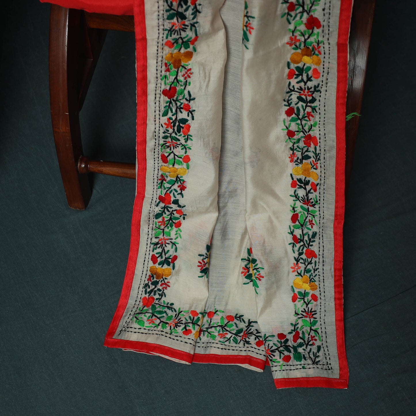 Hand Embroidered Chanderi Silk 3pc Unstitched Dress Material 28