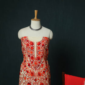 Hand Embroidered Chanderi Silk 3pc Unstitched Dress Material 29