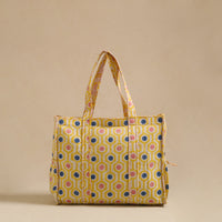 Yellow - Sanganeri Print Quilted Cotton Tote Bag 09