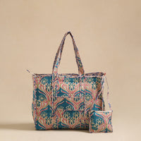 Blue - Sanganeri Print Quilted Cotton Tote Bag 10