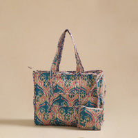 Blue - Sanganeri Print Quilted Cotton Tote Bag 10