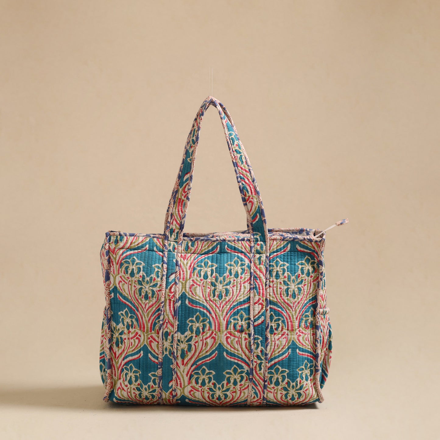 Blue - Sanganeri Print Quilted Cotton Tote Bag 10