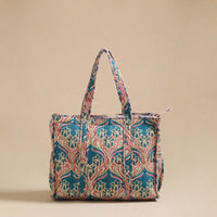 Blue - Sanganeri Print Quilted Cotton Tote Bag 10