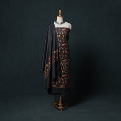 3pc Heavy Embroidered Wool Unstitched Dress Material Suit Set 75