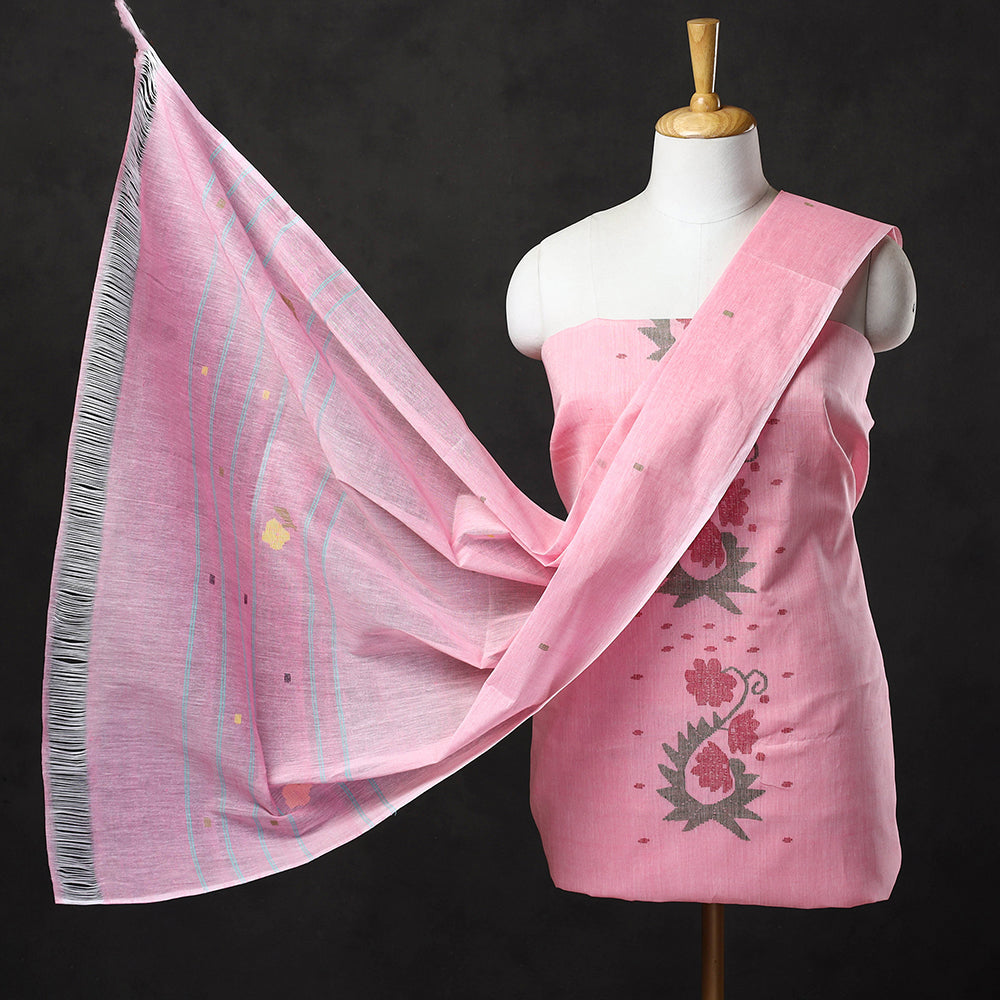 Pink - 3pc Handloom Cotton Manipuri Dress Material 04